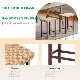 Sunvega Handwoven Seagrass Dining Bench with Cushion and Adjustable Foot Pegs for Farmhouse Kitchen