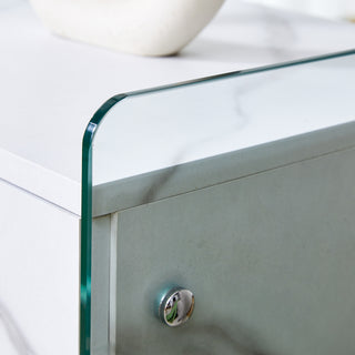 Sunvega Bedside Table with Drawers Made of MDF and Tempered Glass for Storage