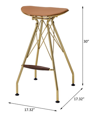 Sunvega Contemporary PU Leather and Gold Finish Metal Bar Stool Set of 2