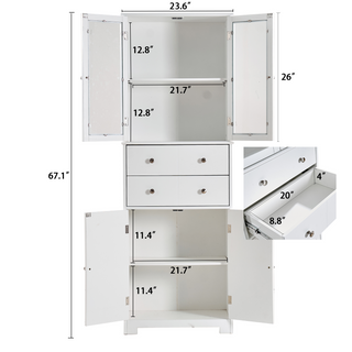 Sunvega White Tall Kitchen Pantry Cabinet with Doors Shelves and Drawer