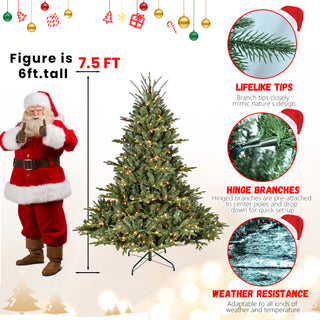 Sunvega 7FT Full-Shape Pre-Lit Christmas Tree with 750 UL Lights and Hinged Structure
