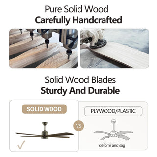 Sunvega 60 inch Modern Wood Ceiling Fan with Light and Remote Control, 6-Speed Noiseless Reversible DC Motor