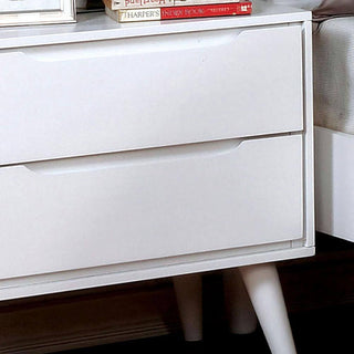 Sunvega Mid-Century Modern Black Solid Wood Nightstand with 2 Drawers and Round Tapered Legs