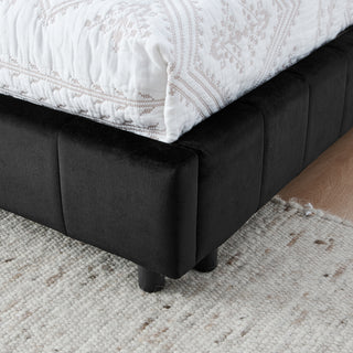 Full Size Upholstered Tufted  Bed Frame, Sofa Bed Frame with Comfortable Backrest and Armrests, Full Size Bed for Bedroom, Living Room,Velvet, Black(80.5''*59''*30.5'')