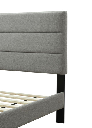 Sunvega Queen Upholstered Pleated Bed in a Box with Sturdy Dark Brown Frame
