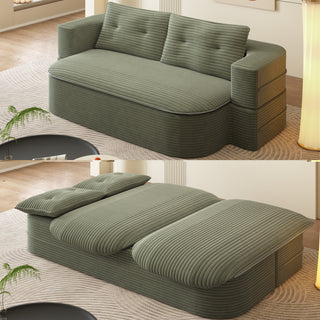 Sunvega Plush Corduroy Convertible 2-in-1 Sofa Bed with Blanket and Pillows