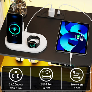 Sunvega Modern Nightstand with Charging Station USB LED Light and Fabric Drawers