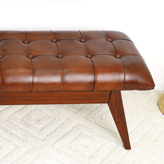 Sunvega Mid Century Modern Leather Bench with Solid Wood Frame and Tapered Legs for Living Room
