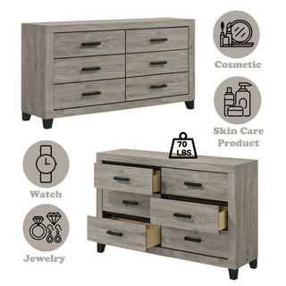 Sunvega Light Gray Finish Nightstand with Two Dovetail Drawers and Wood Construction