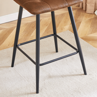 Sunvega Brown Techno-Fabric Bar Chair Set of Two with Rounded Backrest and Black Metal Legs