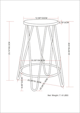 Sunvega Industrial Counter Height Stool with Solid Elmwood Seat and Hairpin Legs