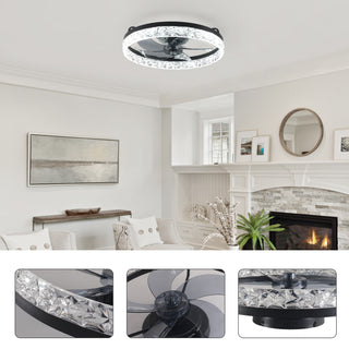 Sunvega 19" Black Iceberg Frame Bedroom Ceiling Fan with Remote Control and LED Light