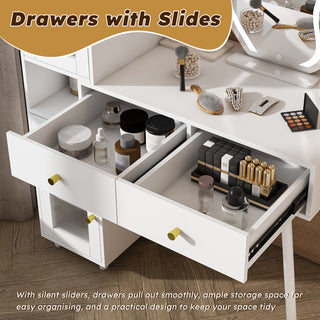 Sunvega 7-Drawer Vanity Desk with LED Mirror Jewelry Storage and PU Stool