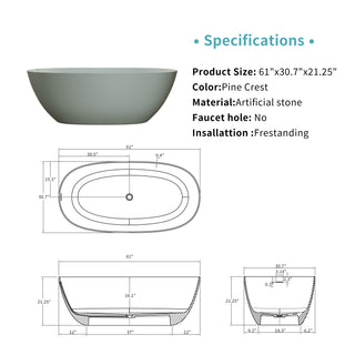 Sunvega Freestanding Soaking Bathtub with Overflow Drain Made of Stone Resin