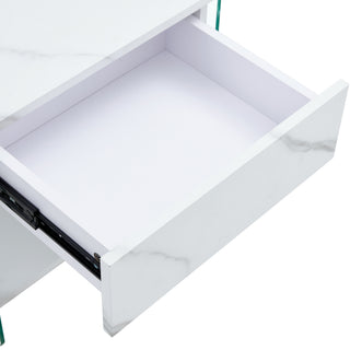 Sunvega Bedside Table with Drawers Made of MDF and Tempered Glass for Storage