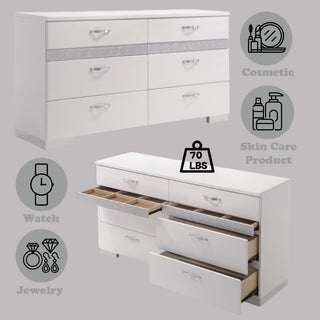 Sunvega Modern Dresser with Six Spacious Drawers and Built-in Jewelry Organizers