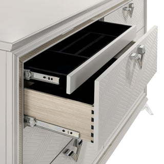 Sunvega Antique White Finish Nightstand with 2 Dovetail Drawers and Gold Accents
