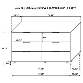 Sunvega White Dresser with Six Deep Drawers and Gold Handles for Modern Bedroom
