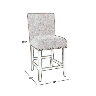Sunvega Gray and Brown Fabric Upholstered Wooden Counter Stool with Nail Head Trims