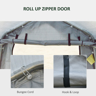 Sunvega Heavy Duty Galvanized Steel Carport Canopy with Anti-UV PE Cover and Double Zipper Doors for Outdoor Storage
