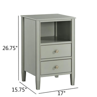 Sunvega Antique White Winston 2-Drawer Nightstand with Open Shelf and Fluted Legs
