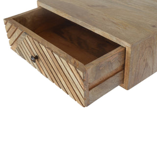 Sunvega Minimalist Wall-Mounted Solid Mango Wood Nightstand with Carved Drawer