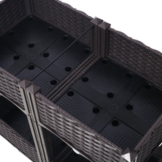 Sunvega Modular Rattan Pattern Raised Garden Planter Box with Self-Draining System