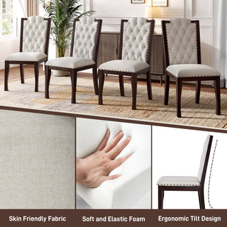 Sunvega Upholstered Dining Chairs Set of 4 with High Back Tufted Detail and Nailhead Trim