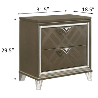 Sunvega Dark Champagne Nightstand with Two Drawers and Mirror Trim