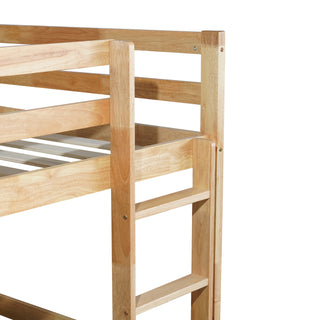 Sunvega Twin over Twin Floor Bunk Bed with Ladder and Strengthened Slats in Espresso