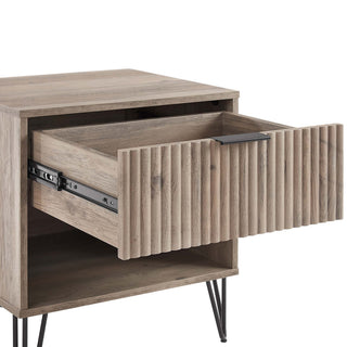 Sunvega Modern Glam Nightstand with Gold Metal Legs and Textured Drawer