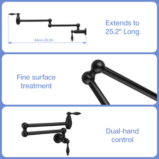 Sunvega Brass Wall Mounted Pot Filler Faucet with Stretchable Double Joint Swing Arms