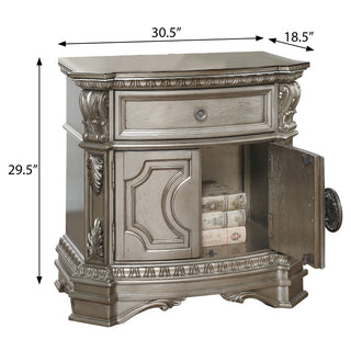 Sunvega Antique Champagne Finish Nightstand with Drawer and Cabinet for Bedroom