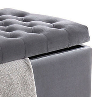 Sunvega Grey Velvet Upholstered Tufted Lift Top Storage Bench with Wooden Legs