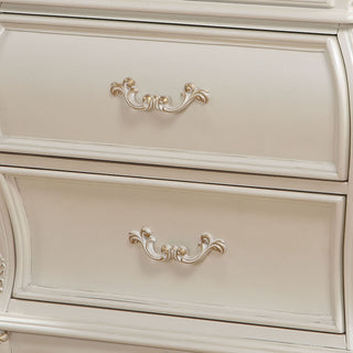 Sunvega Pearl White 2-Drawer Nightstand with Granite Top and Queen Anne Legs
