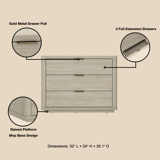 Sunvega Modern Charcoal Gray Nightstand with 3 Full Extension Drawers