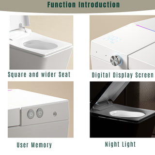 Sunvega Black Square Smart Toilet with Built-in Tank, Remote Control and Heated Bidet Seat