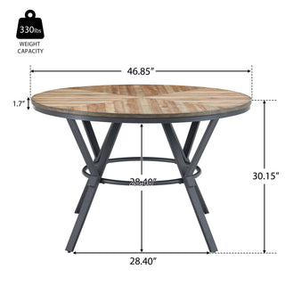 Sunvega Round Dining Table with Metal Legs and Light Birch Veneer Top for Kitchen