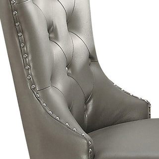 Sunvega Champagne Faux Leather Upholstered Dining Chairs with Tufted Backrest
