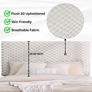 Sunvega Plush 3D Upholstered Platform Bed in White Dove with Height Adjustable Headboard