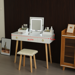 Sunvega Makeup Vanity Desk Set with Large LED Lighted Mirror and Drawers