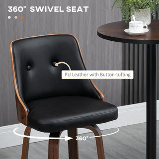 Sunvega PU Leather Swivel Barstools with Tufted Back and Footrest Set of 2 Black