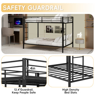 Sunvega Multi-Functional Square Tube Iron Bunk Bed with Full-Size Upper and Lower Beds