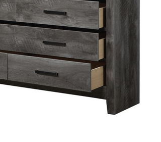 Sunvega Rustic Gray Oak Finish Six-Drawer Dresser with Manual Close Function