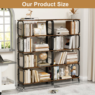 Sunvega Vintage Industrial Style 5 Tier Large Bookcase with White Metal Frame for Living Room
