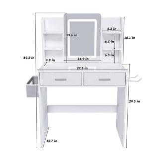 Sunvega 7-Drawer Vanity Desk with LED Mirror Jewelry Storage and PU Stool