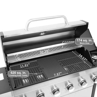 Sunvega 6-Burner Propane Gas Grill With Stainless Steel Side Burner