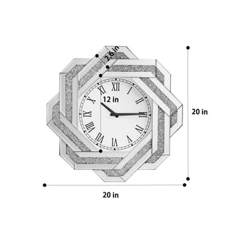 Sunvega Large Silver Mirror Wall Clock with Roman Numerals and Beveled Frame