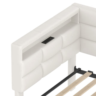 Sunvega Twin Size Upholstered Daybed with LED Lights Charging Station and Storage