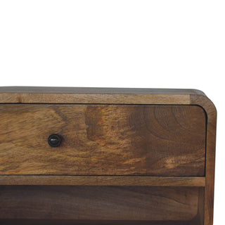 Sunvega Solid Mango Wood Wall Mounted Floating Bedside with Drawer and Open Shelf